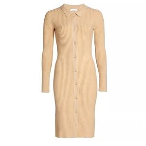 Naadam Button Front Cashmere Blend Midi Sweater Dress in Beige Tan Size M
